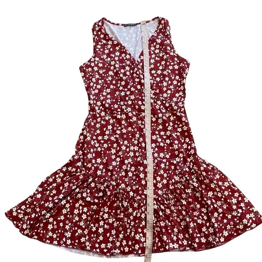 Fensace Womens Red With Yellow Floral Sun Dress Sleeveless Teared Skirt - Picture 8 of 10